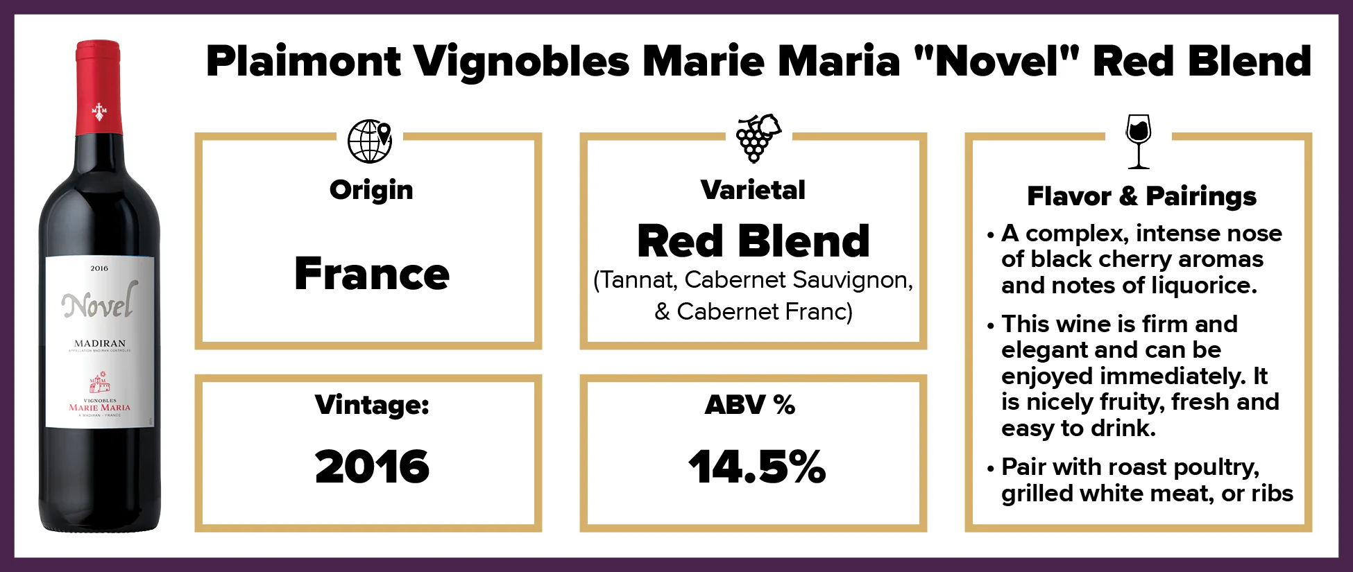 Plaimont Vignobles Marie Maria "Novel" Red Blend 2016 - Image 2