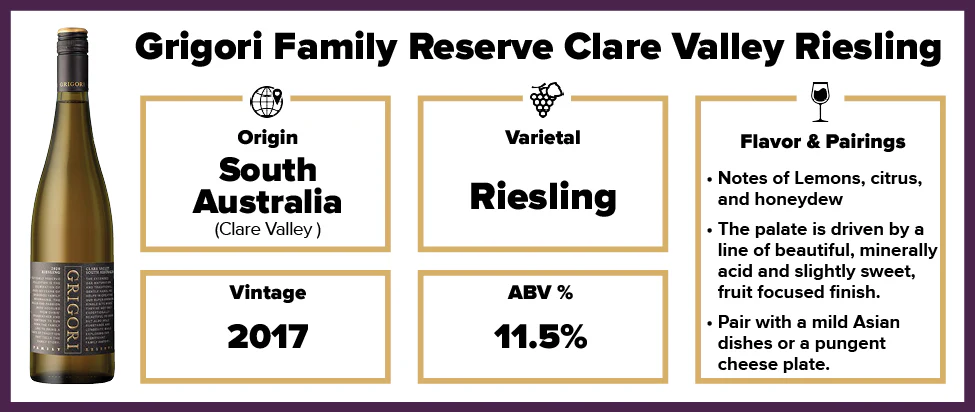 Grigori Family Reserve Clare Valley Riesling 2017 - Image 2